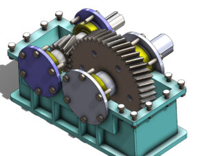 Single-Stage Helical Gearbox designed for smooth power transmission, featuring precisely engineered gears for industrial applications.